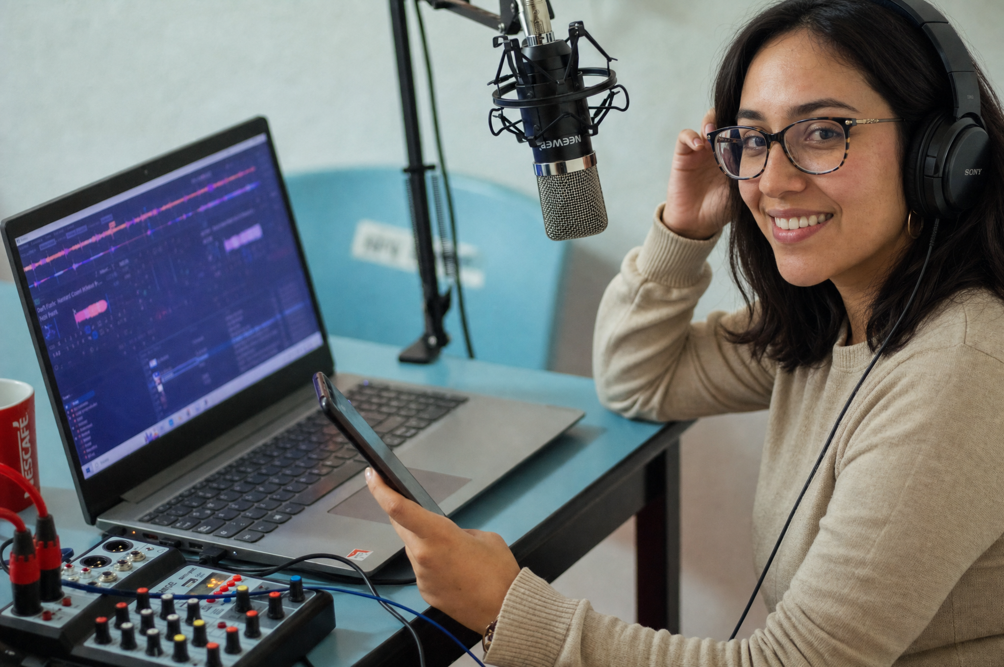 Video and audio editing on computer screen